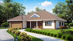 Одноэтажный дом с фронтальным гаражом для двух автомобилей. Одноэтажный дом с фронтальным гаражом для двух автомобилей.